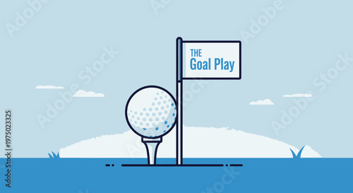 Golf Goal Play Flag With Ball On Tee Illustration