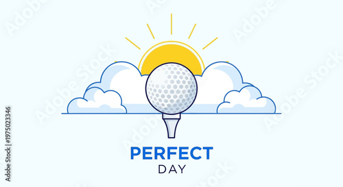 Golf Ball On Tee Under Sunny Skies With Clouds Is A Perfect Day For Golf