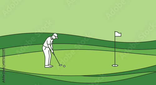 Golfer Concentrating On A Putt On A Stylized Green Course