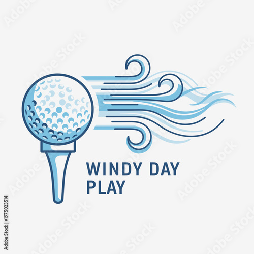 Golf Ball On Tee With Strong Wind Gusts Illustrative Graphic Design