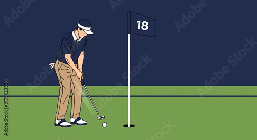 Golfer Making A Putt On The Eighteenth Hole