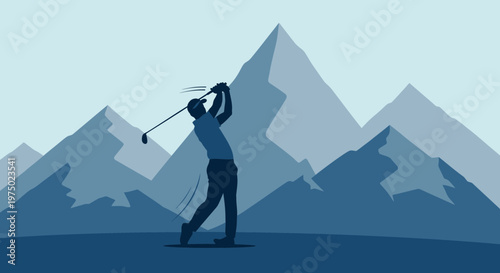 Golfer In Silhouette Swinging On A Mountain Backdrop
