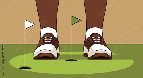 Golfer Standing At The Green With Multiple Holes And Flags Indicating Choices