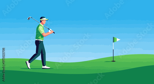Golfer Strides Towards the Green On a Sunny Day