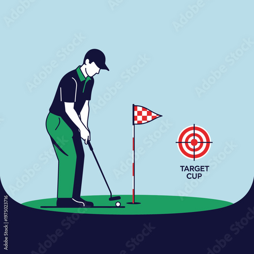 Golfer Aiming for the Target Cup on the Green