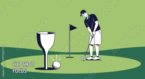 Golfer Aims For The Cup Shot Focus Illustration On The Green