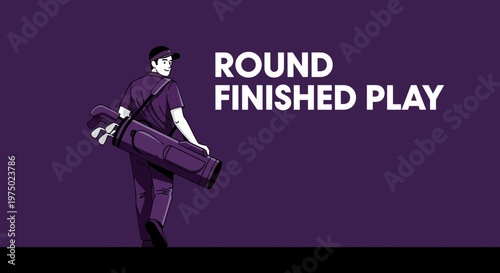 Golfer Carrying Bag After Round Finished Play Sports Illustration