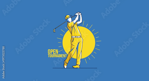 Golfer Swinging Club During Open Tournament Under Sunny Skies