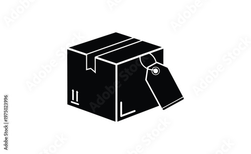 A simple black box with a tag on it, isolated on a white background