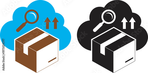 PaaS vector icon, product as a service with cloud monitoring and analytics symbols, representing cloud computing SaaS IT services, modern flat design