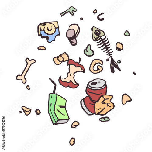 Collection of trash items in a circle