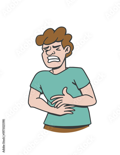 Man with a stomachache holding his stomach