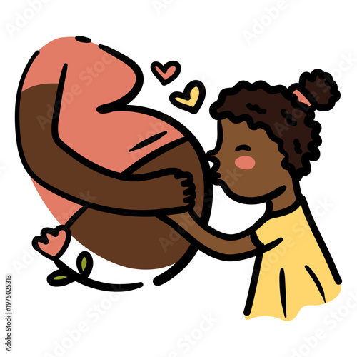 Little girl kissing a pregnant woman's belly