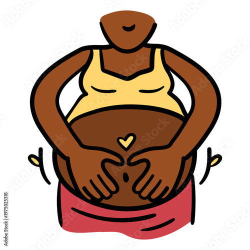 Pregnant woman with hands on belly and a heart