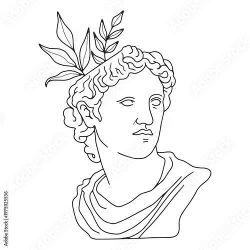 Bust of a man with leaves on his head
