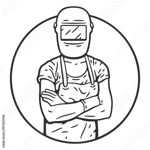Black and white illustration of a welder