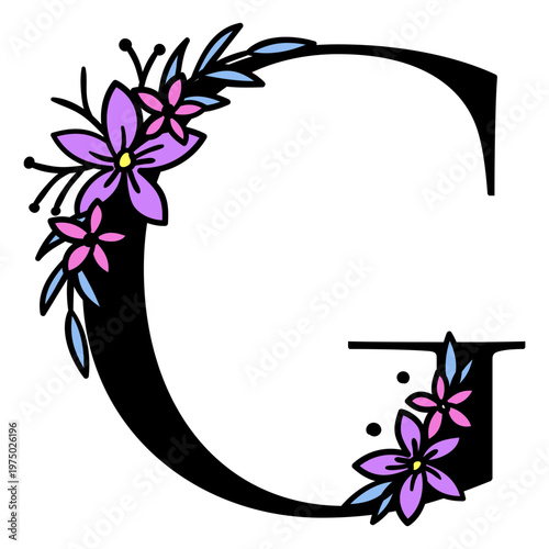 Purple flowers on the letter G