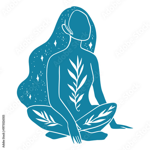 Woman with long hair sitting in a lotus position
