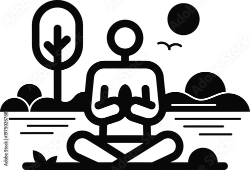 Person meditating outdoors in nature, yoga, zen, mindfulness, healthy lifestyle