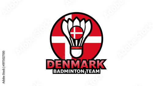Denmark badminton team logo vector with danish flag and shuttlecock design, Vector illustration EPS 10