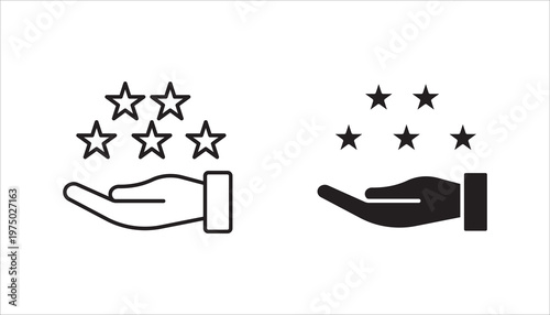Five stars and hand, customer review, quality rating icon set,  vector stroke and color editable on white background