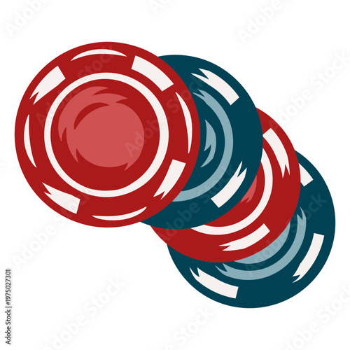 Four red and blue poker chips
