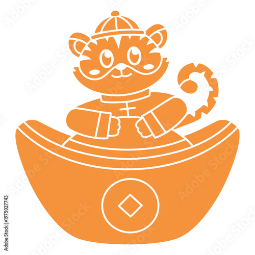 Tiger sitting in a boat