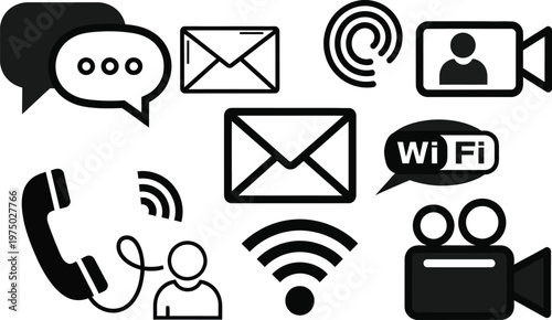 Communication Icons: Chat, Email, Phone, Wi-Fi, Video Call, Camera