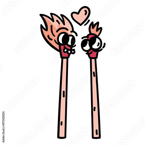 Two cartoon sticks with hearts on them