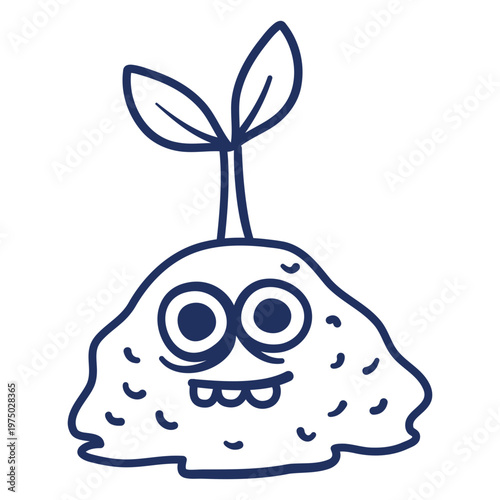 Cartoon monster with a plant growing out of it