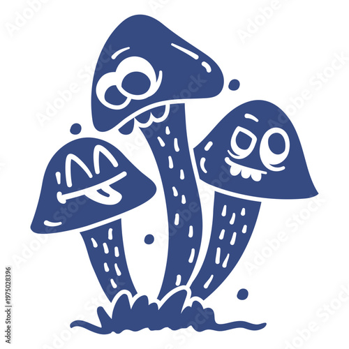 Three blue mushrooms