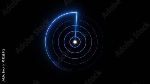 Technology neon light plane radar icon conceptual location searching background 4k illustration.