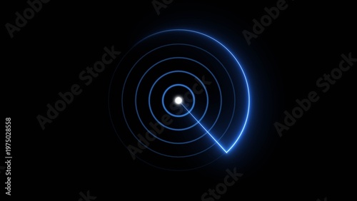 Abstract neon light plane radar icon conceptual location searching background 4k illustration.