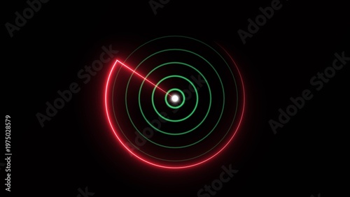 Abstract neon light plane radar icon conceptual location searching background 4k illustration.