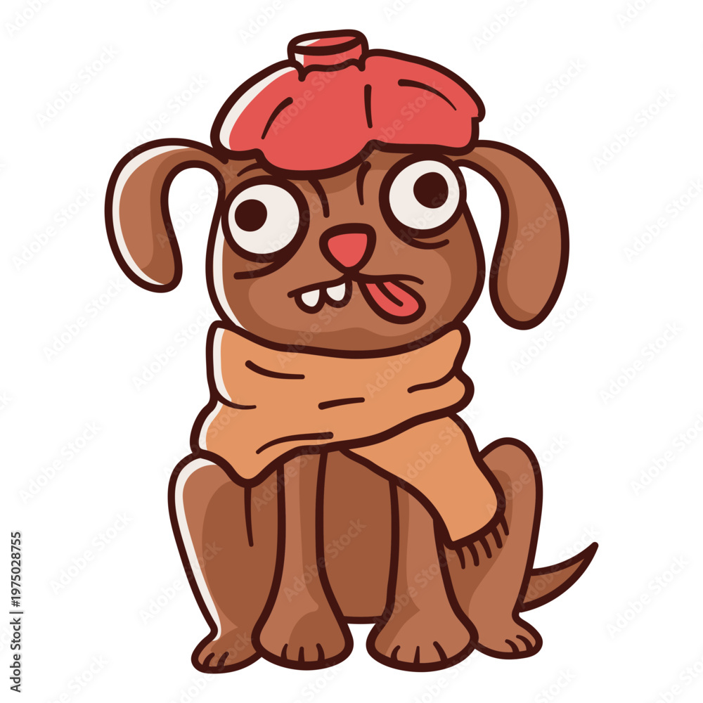 Obraz premium Cartoon dog wearing a scarf and hat