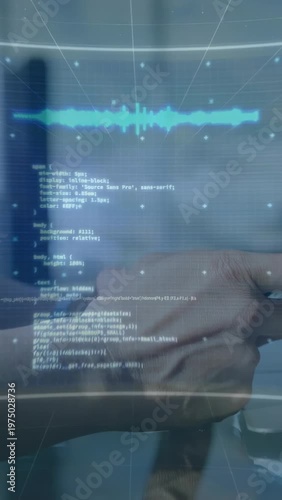 Vertical video: Stylus near tablet starting HUD, hand holding stylus forming pulsing hub for data