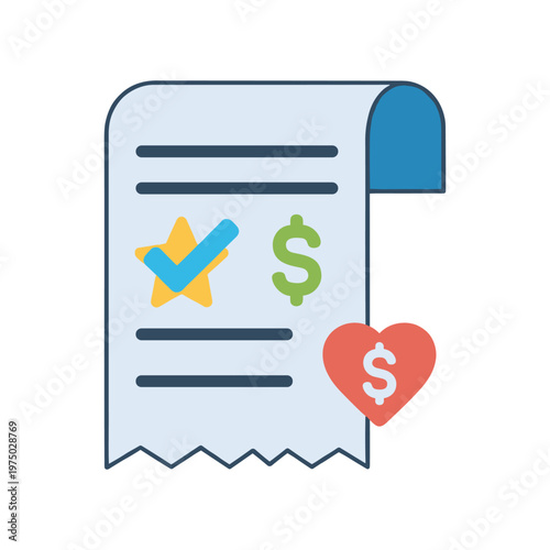 Donation and charity vector icon. receipt with dollar sign and heart. concept of giving and helping others. financial support and assistance.