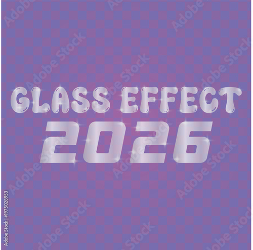 Glass effect 2026 a modern typography design on a purple background