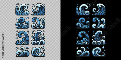 Abstract wave icon in modern style with gradient, decorative elements and smooth curves, isolated on light and dark backgrounds for design use