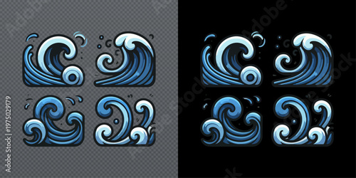 Abstract wave icon in modern style with gradient, decorative elements and smooth curves, isolated on light and dark backgrounds for design use