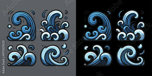 Abstract wave icon in modern style with gradient, decorative elements and smooth curves, isolated on light and dark backgrounds for design use