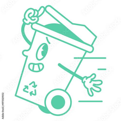 Green trash can icon with a smiley face