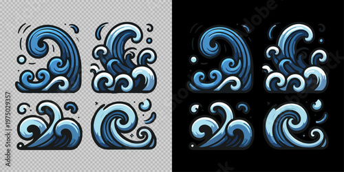 Abstract wave icon in modern style with gradient, decorative elements and smooth curves, isolated on light and dark backgrounds for design use