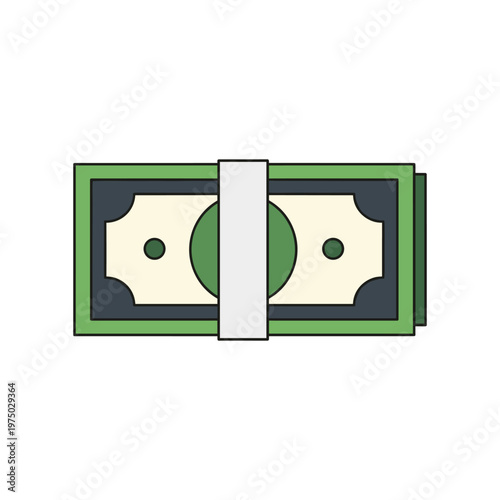 Bundles of dollar money bills cash currency wrapped in a white band, flat cartoon vector illustration representing wealth and financial assets.