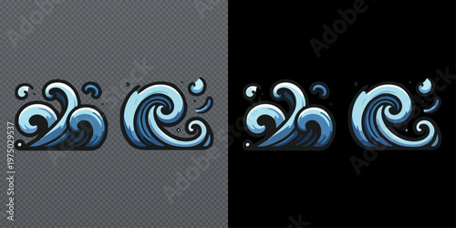 Abstract wave icon in modern style with gradient, decorative elements and smooth curves, isolated on light and dark backgrounds for design use