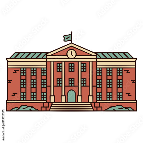 Illustration of a building with a flag on it