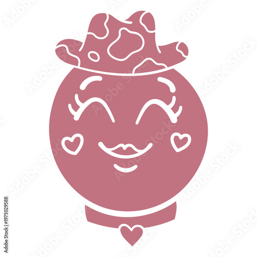 Cartoon of a girl in a pink hat with hearts on her face