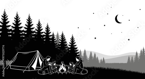 People camping in the woods together.