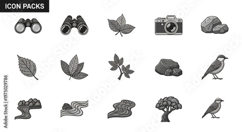 Black and white nature icons pack.