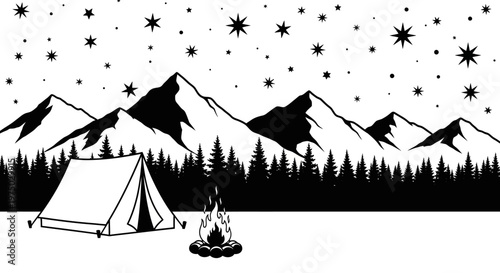 Camping Tent and Fire Pit.